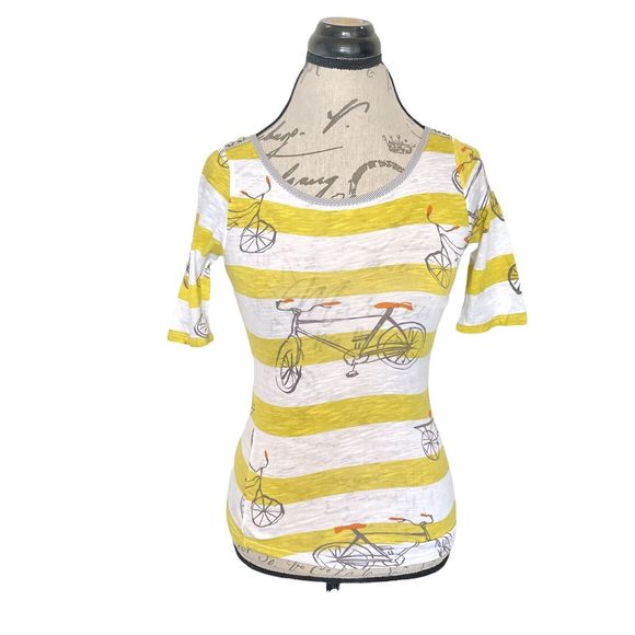 Postcard  Womens Blouse Size XS Yellow Striped Print Button Antropologie Spring - Picture 2 of 12
